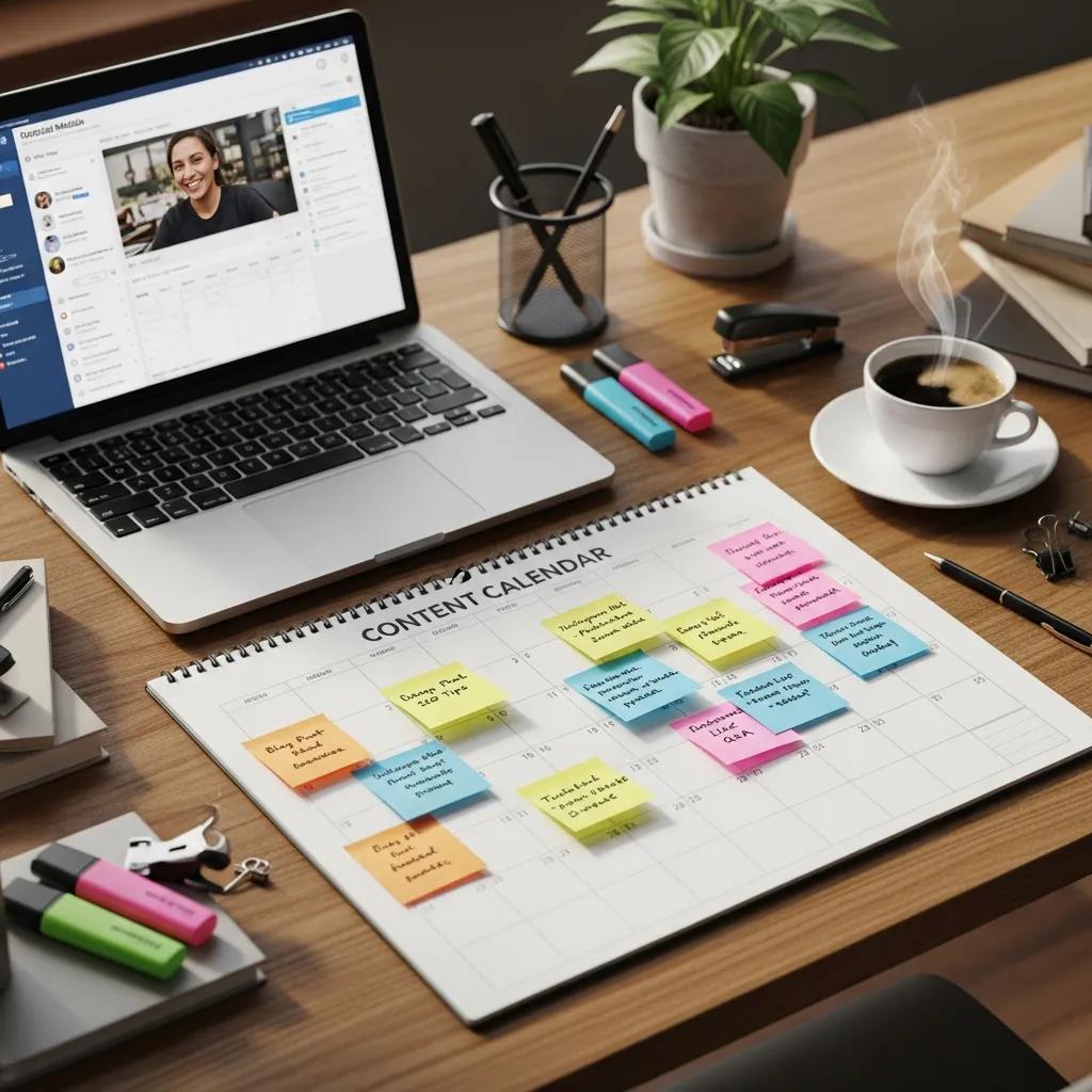 Content calendar for social media planning displayed on a desk
