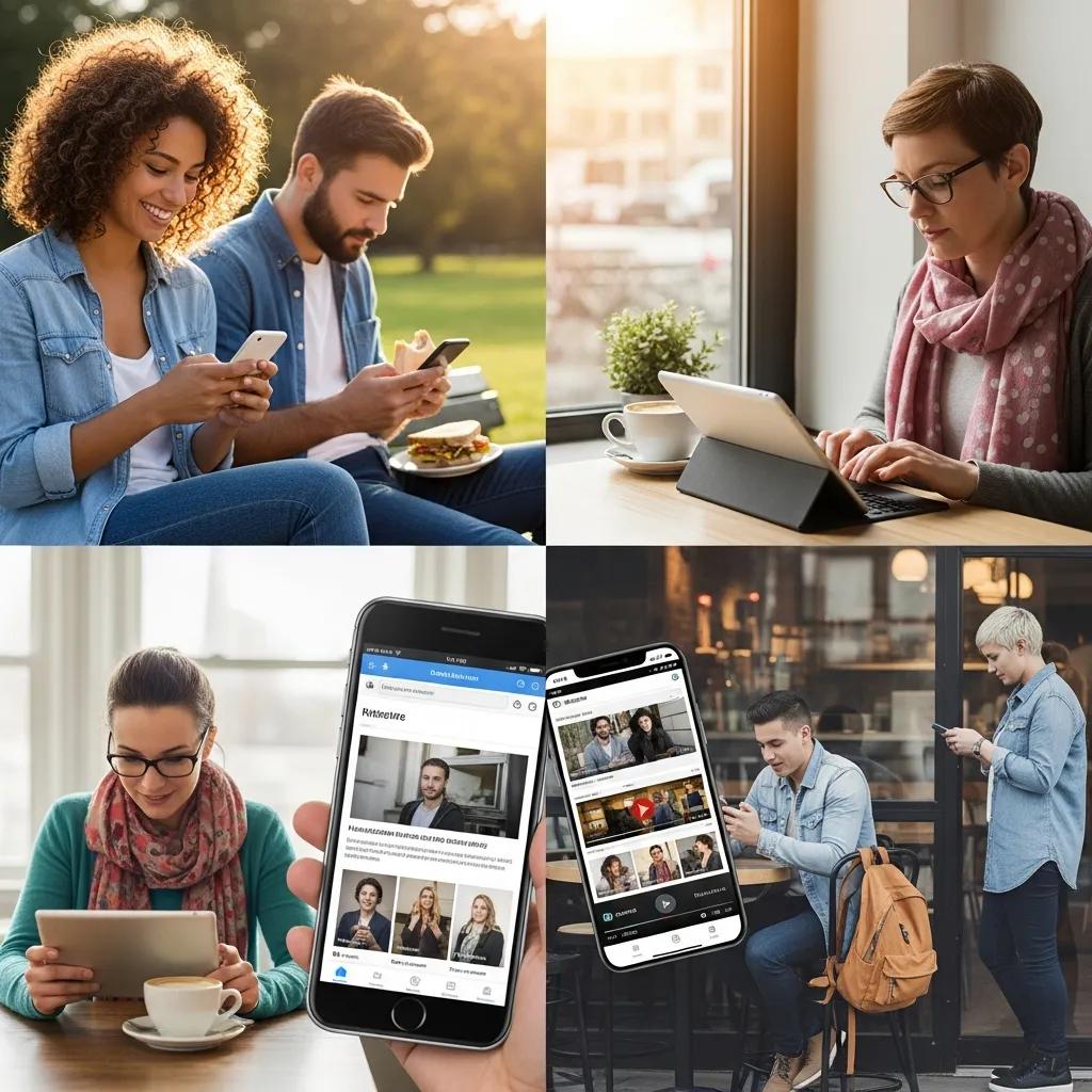 Diverse group of people using mobile devices, showcasing mobile optimization best practices