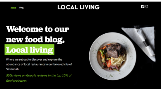 Professional website design featuring a plate of gourmet food, highlighting Blue Edge Business Solutions’ affordable web development services for Georgia businesses.