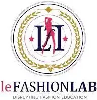 Logo of leFASHIONLAB featuring a stylized figure in a circular emblem with laurel leaves, emphasizing the theme of disrupting fashion education.