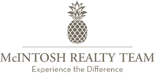 Logo of McIntosh Realty, featuring a stylized pineapple emblem and the text "McIntosh Realty" in an elegant font, representing a real estate brand associated with Blue Edge Business Solutions' marketing services.